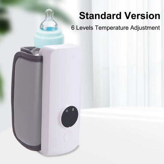 USB Rechargeable Baby Bottle Warmer 6Levels Temperature Adjustment Milk Heater Insulated Sleeve with Temperature Display